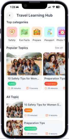 Travel Learning Hub Interface